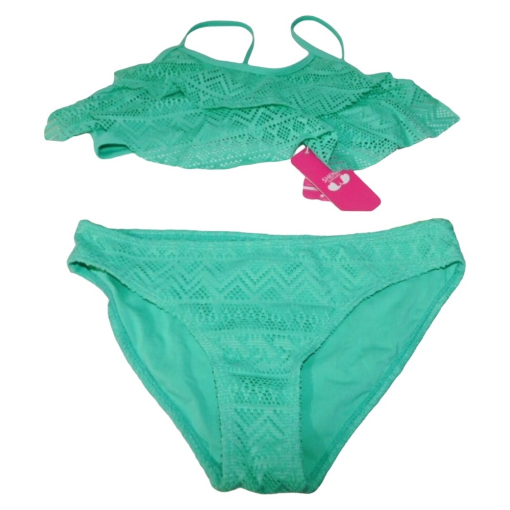 New Girls Mesh Lined Green 2 Piece Size 12-14